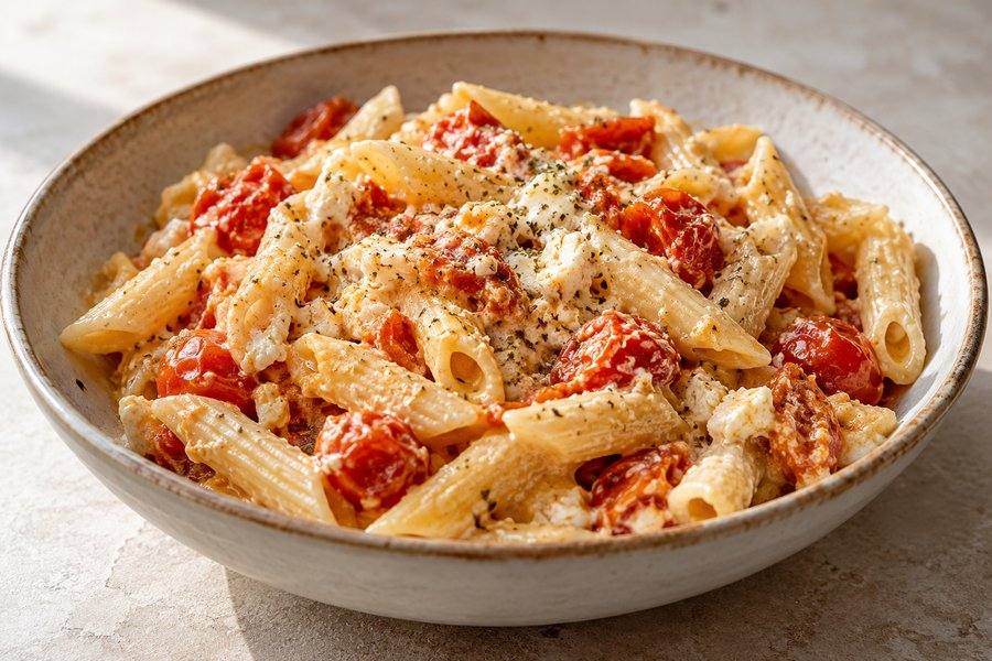 pasta con feta y cherry
